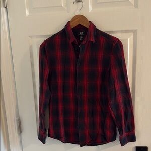 H&M Men's Casual Red and Black Checkered Shirt
